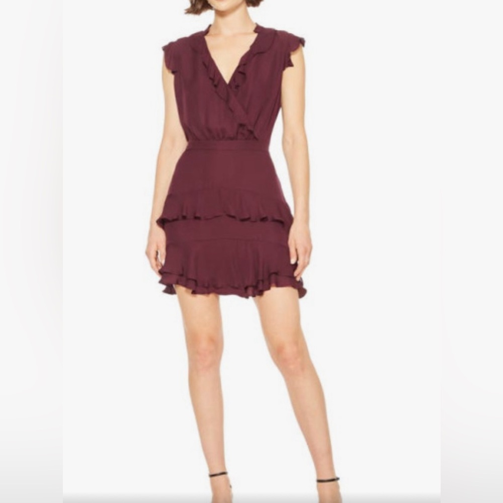 Parker Silk Ruffle Maroon Tangia Dress